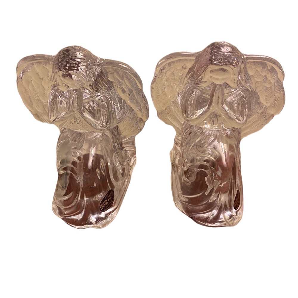 2 NWT Vintage DePlomb 24% Lead Crystal Praying Angel Tea Light Votive Candlehold